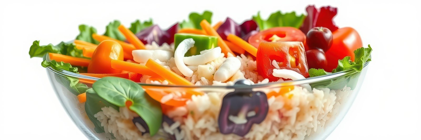Fresh salad with colorful vegetables served in a clear glass bowl for a healthy meal option